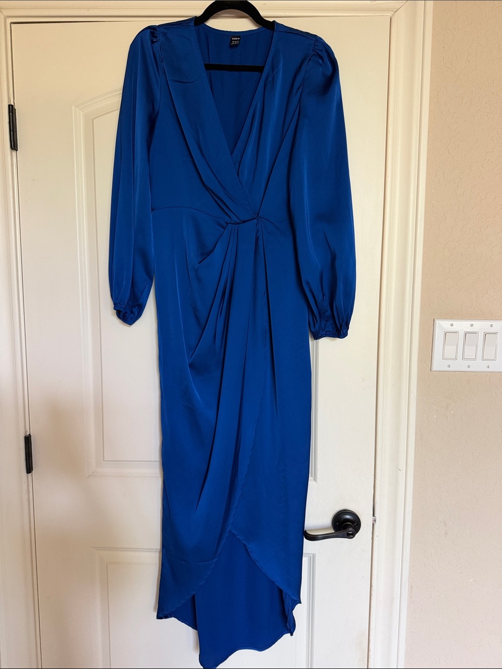SHEIN Royal Blue Long Sleeve Draped Midi Dress